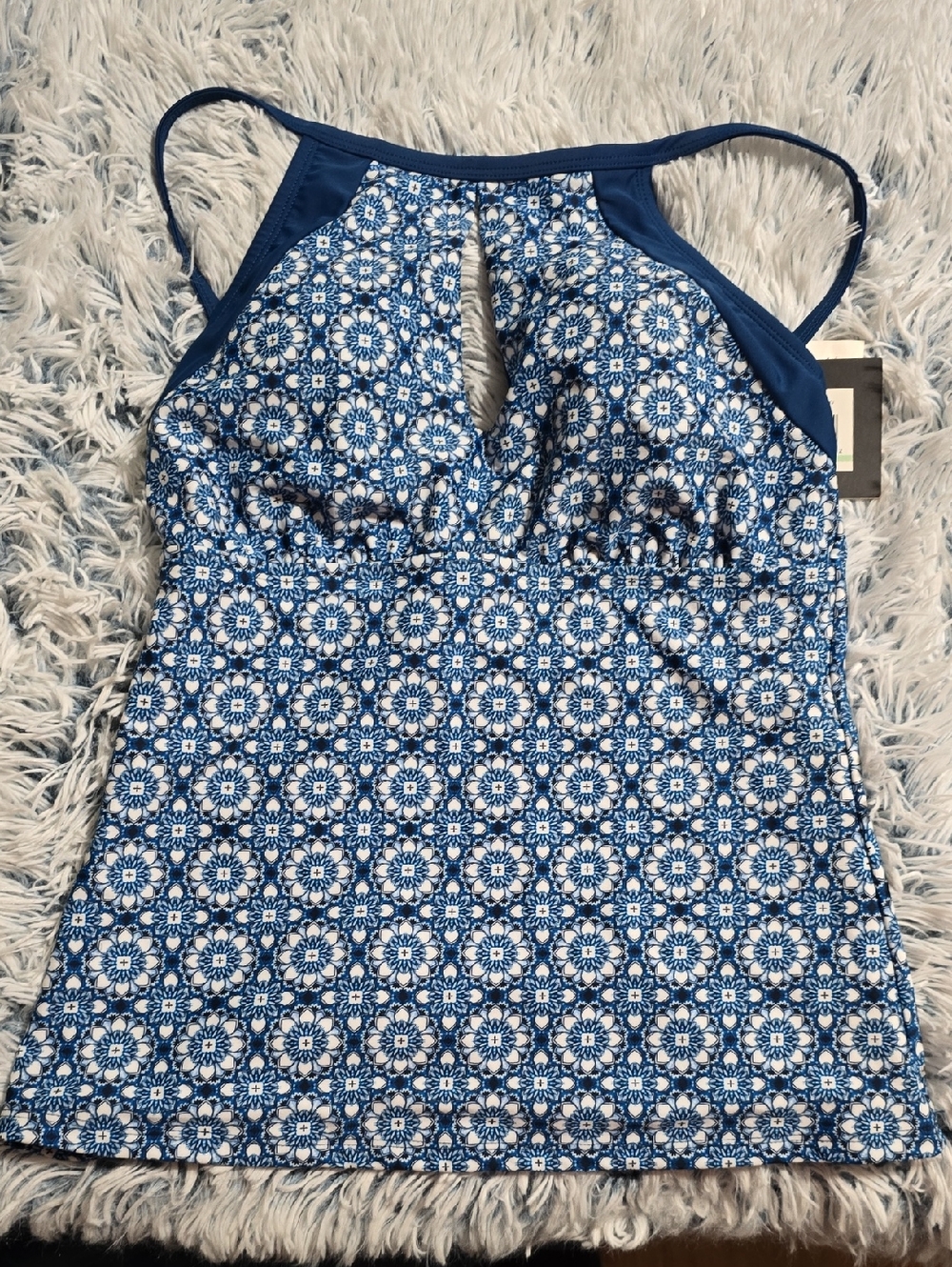Blue Floral Halter Tankini Top